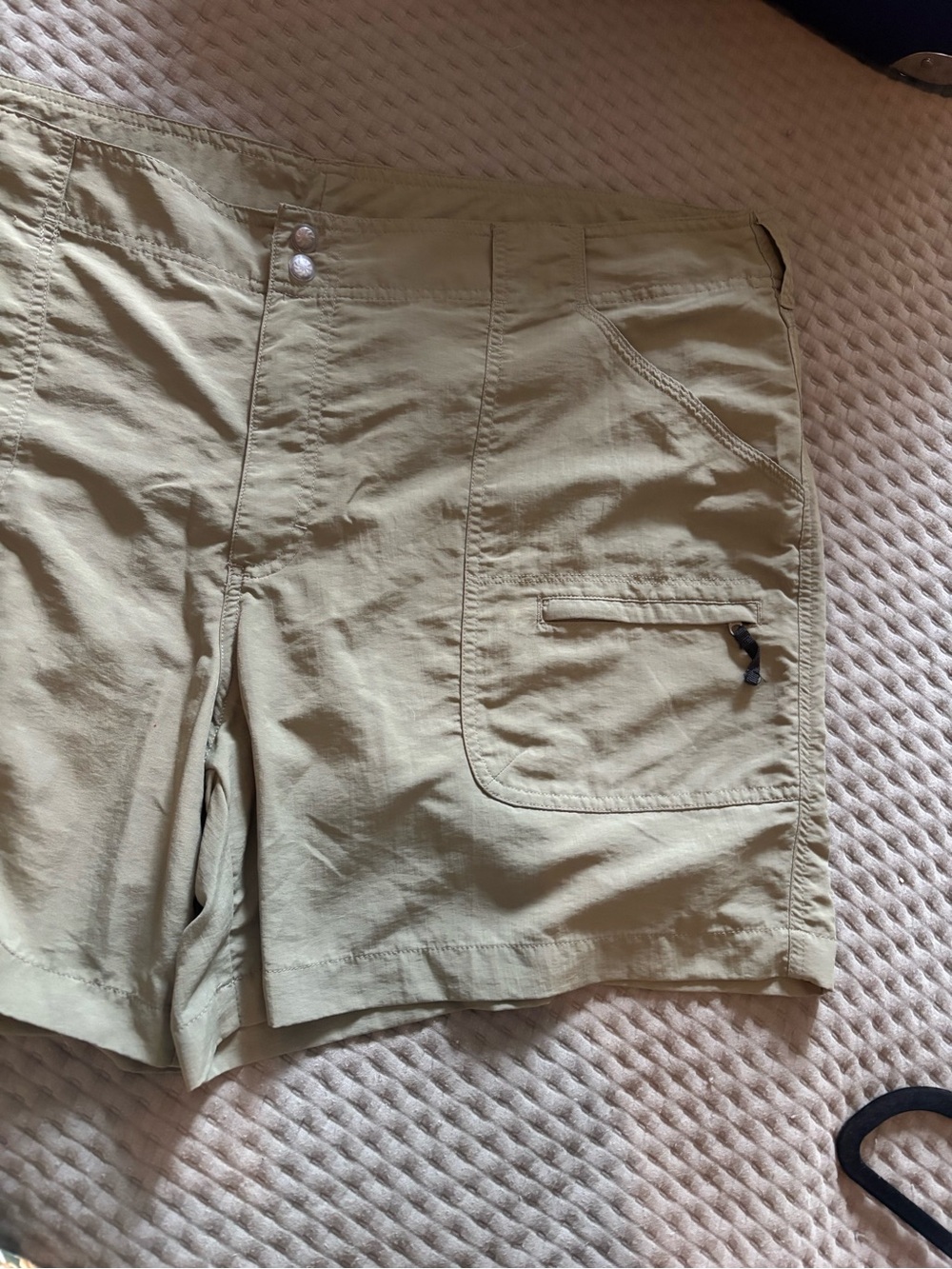 147.) Light Olive Utility Shorts with Zip Pocket